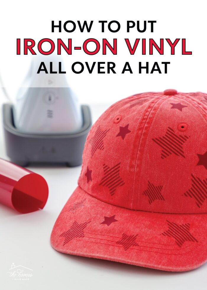 Red hat with stars all over it sitting next to Cricut Hat Press