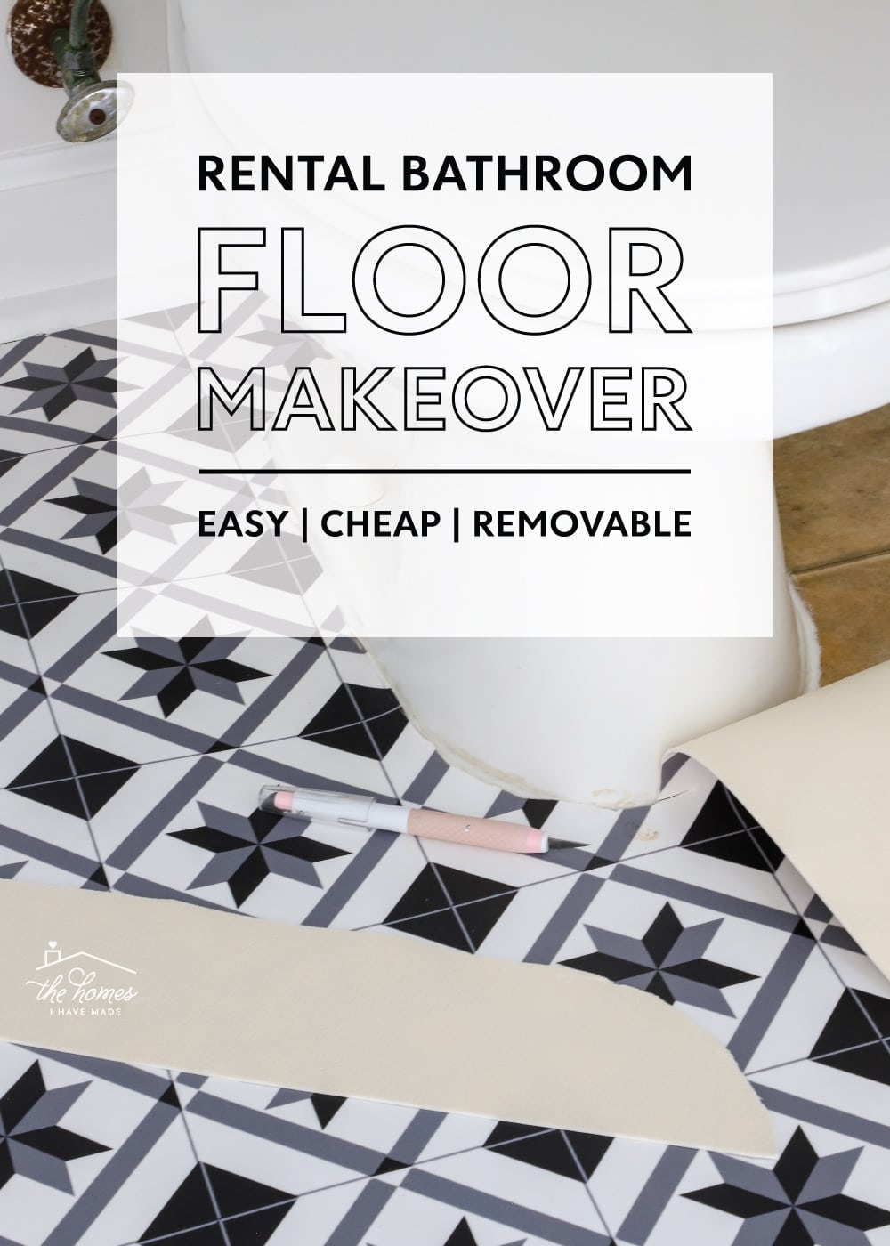How To Cover Ugly Rental Bathroom Floors With A Vinyl Mat The Homes I