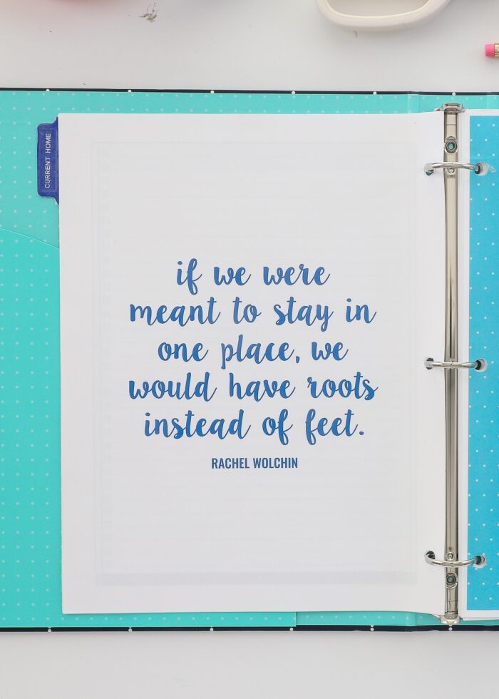 Moving quote inside the front of a moving planner