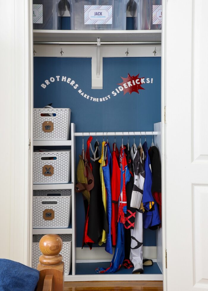Kids' closet with a simple dress up station inside