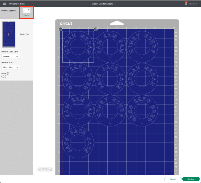 Cricut Design Space Screenshot - Prepare Screen