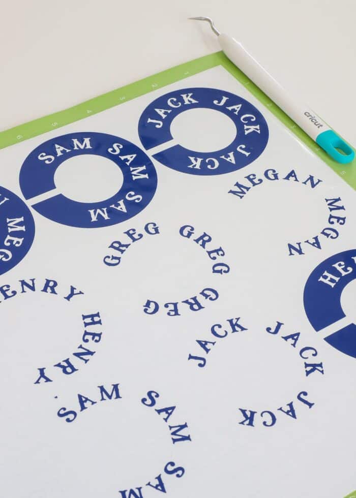 Closet divider labels cut and weeded from blue vinyl