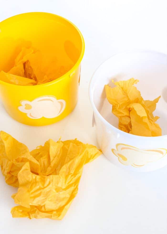 Popcorn tissue paper and bucket game