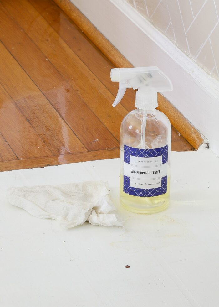All Purpose Cleaner on a tiled fireplace hearth