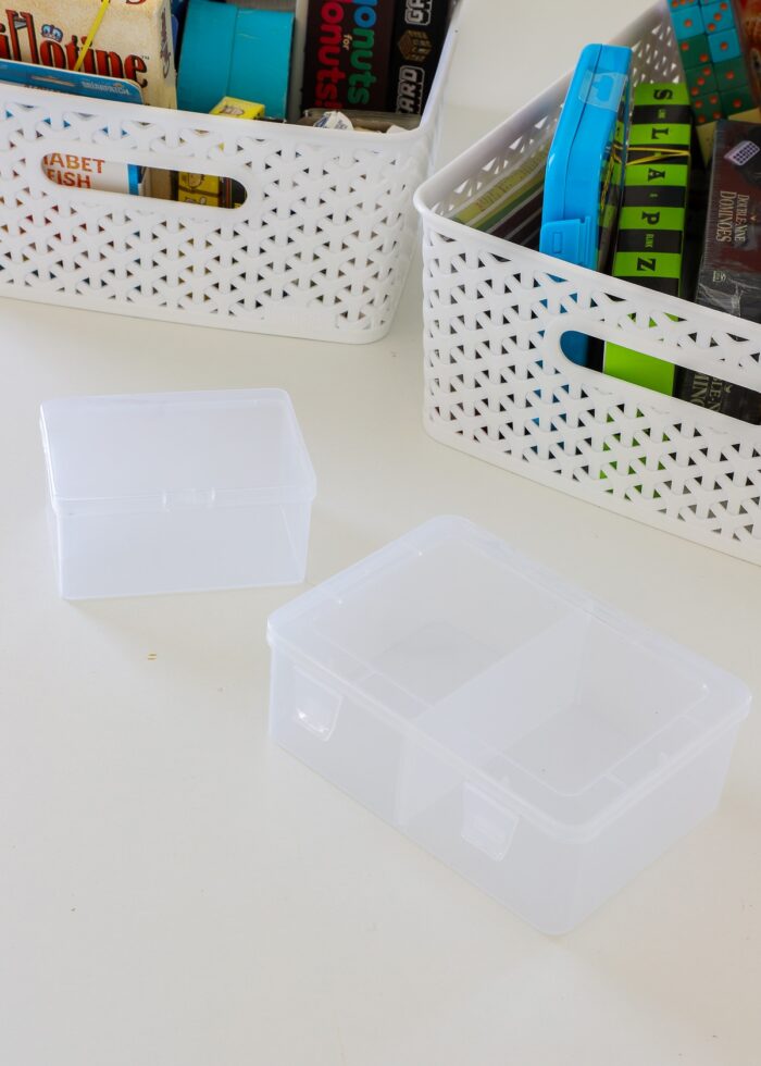 Plastic playing card storage boxes in two sizes