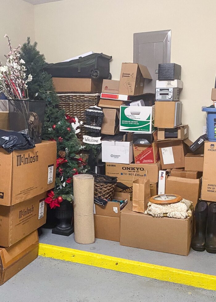 Piles of clutter in an senior's garage