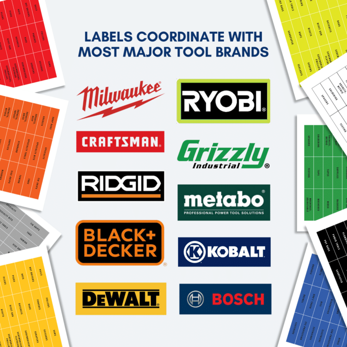 Printable labels coordinated with major tool brands