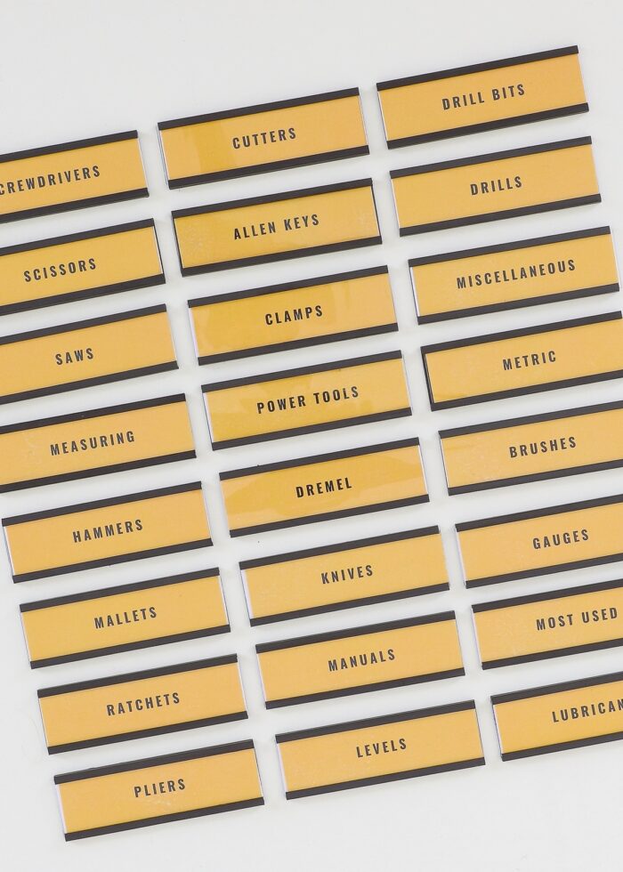 Yellow magnetic toolbox labels