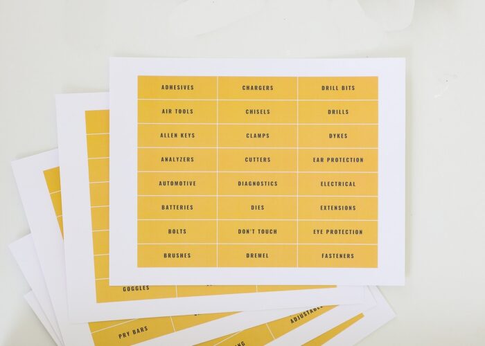 Printed out garage toolbox label templates