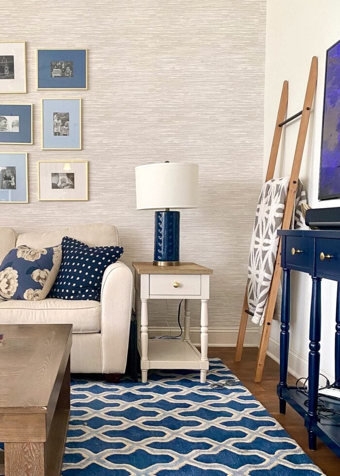 Beige and blue family room