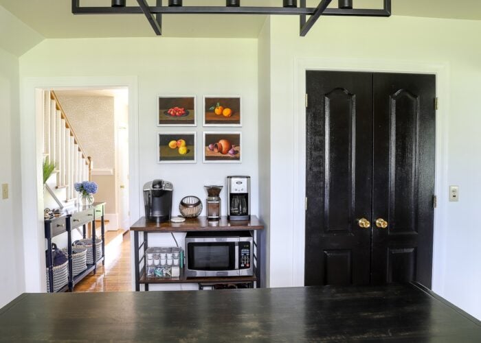 An oak rental kitchen filled with over a dozen renter friendly upgrades