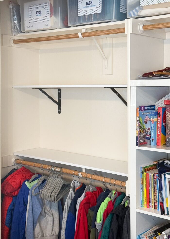 Shelves hung in an empty closet