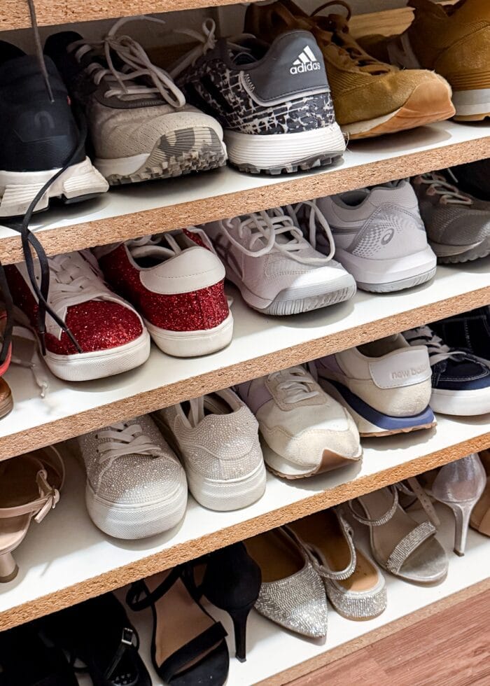 Organized shoes on a shelf