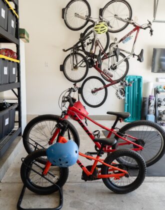 Two different ways to store bikes in a garage