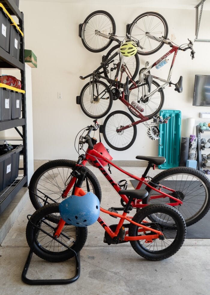 Two different ways to store bikes in a garage