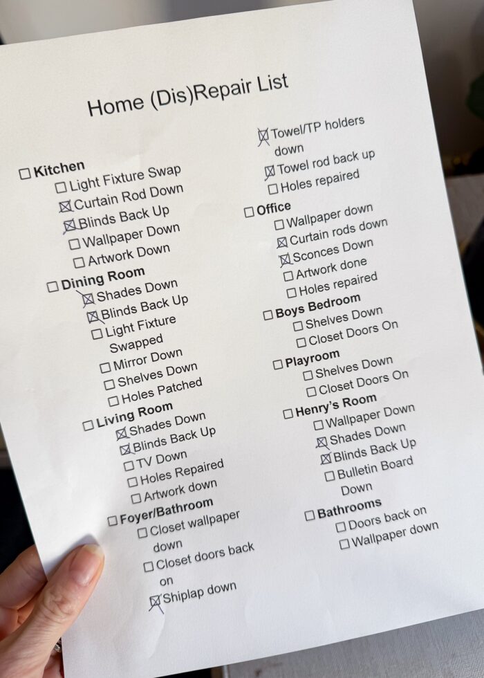 A printed out Home Dis-Repair List
