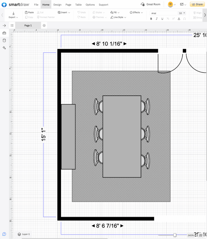 Sample dining room layout created with SmartDraw tool