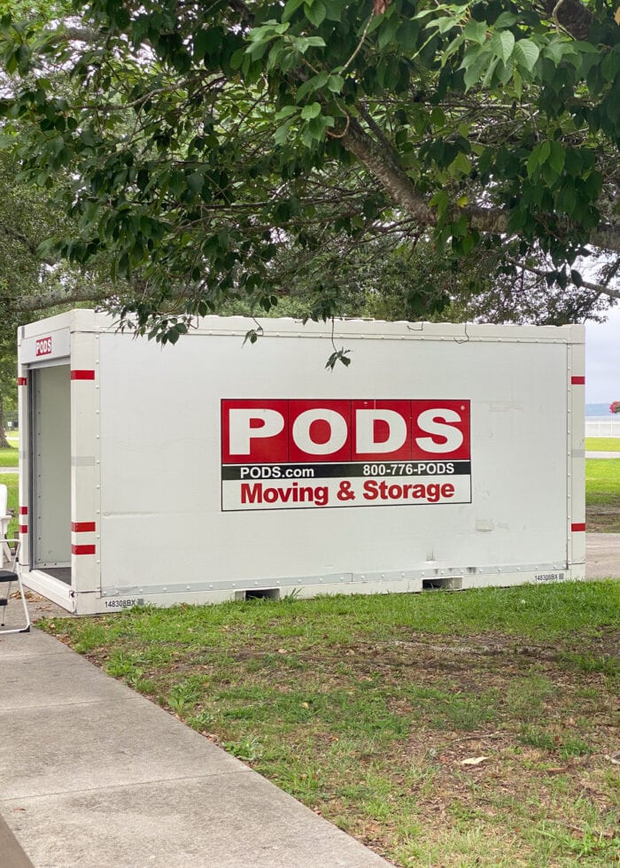 A PODS container sitting on a driveway