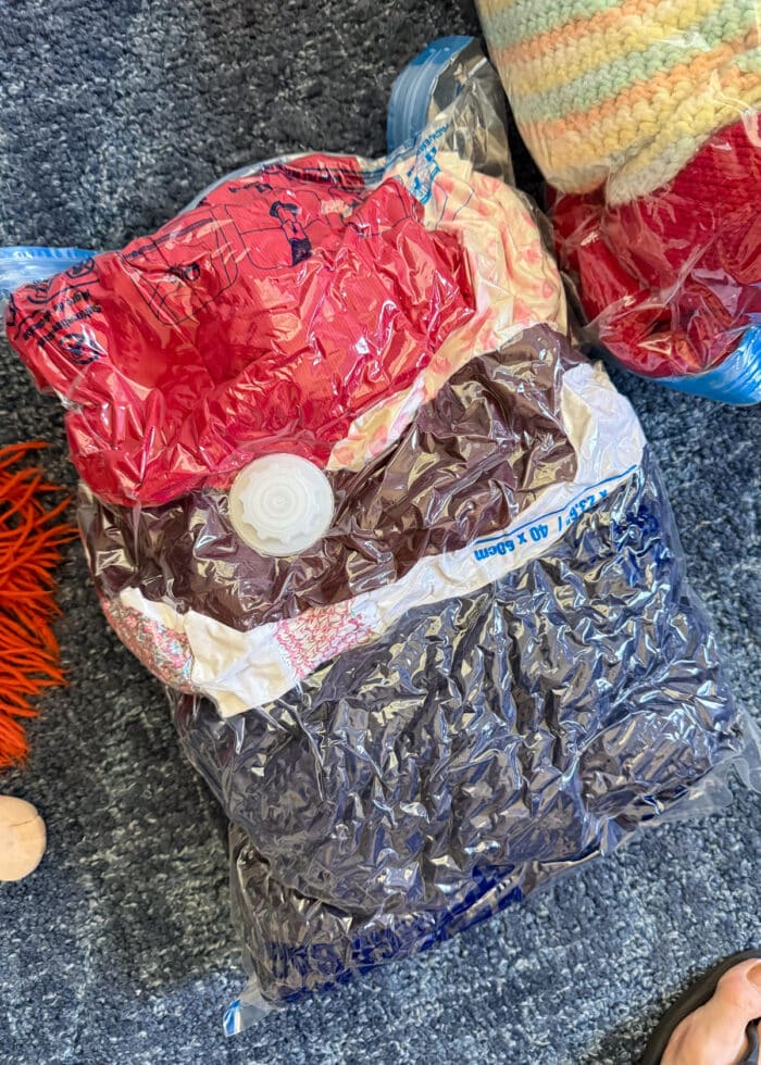 Sealed up plastic vacuum bag.