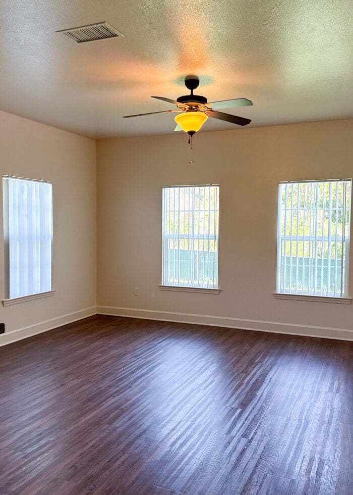 Ceiling fan in an empty rental dining room